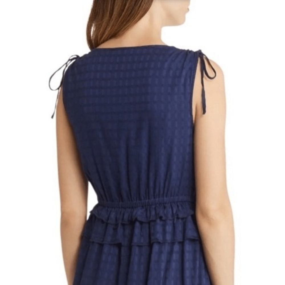 Nordstrom Dress S Navy ruffle Romantic Cottagecore Faux Wrap Travel Vacation - Picture 4 of 11
